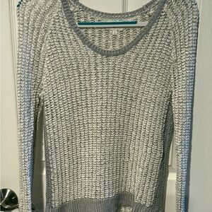 Lou & Grey long-sleeve crochet sweater with cream and gray trim sz Sm